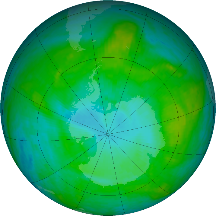 Antarctic ozone map for 22 January 1989
